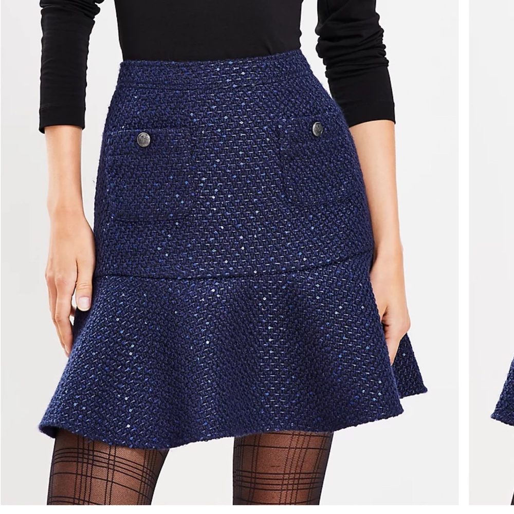 New without tags: Sequin Tweed Button Pocket Flounce Skirt